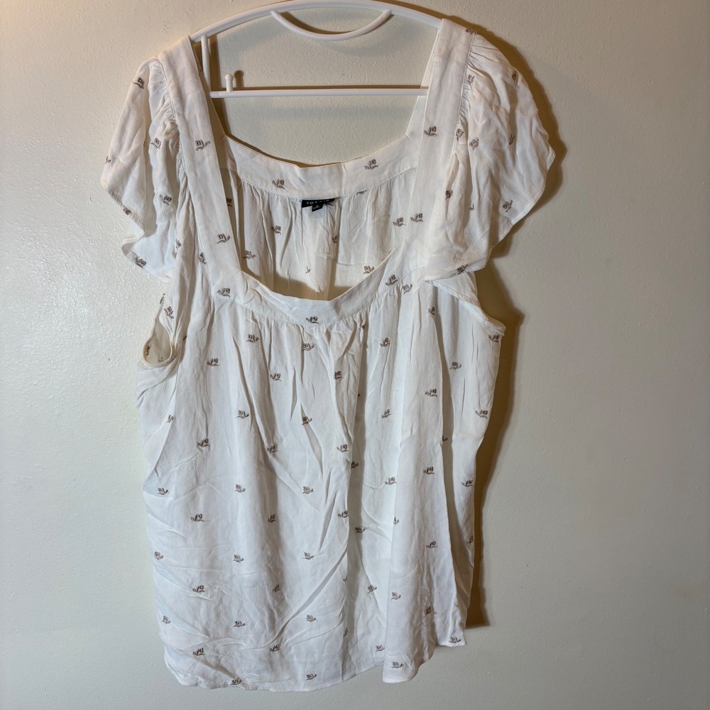 Torrid White Embroidered Floral Square Neck Flutter Sleeve Blouse Size 3 (3X)